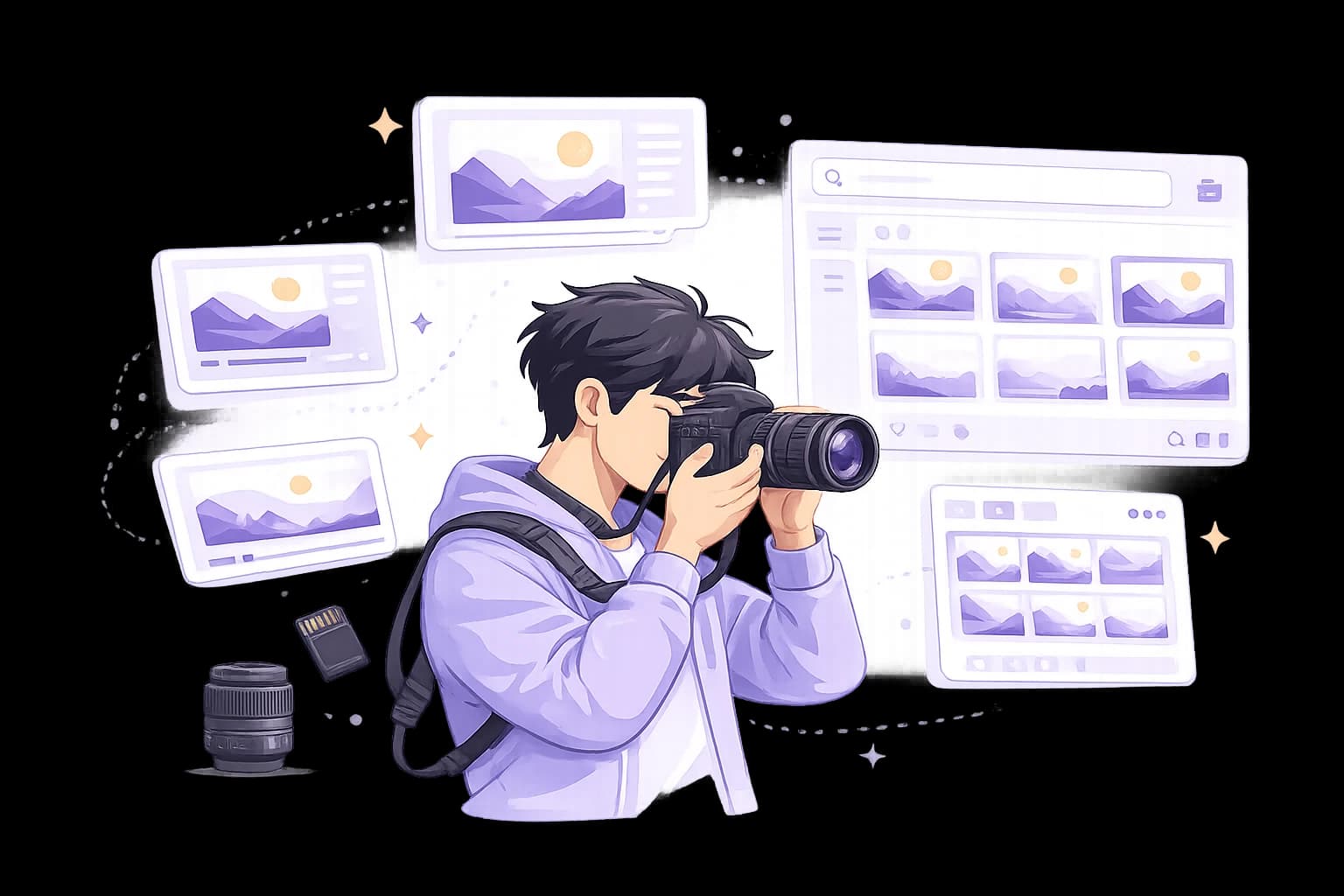 Illustration of a professional using a camera