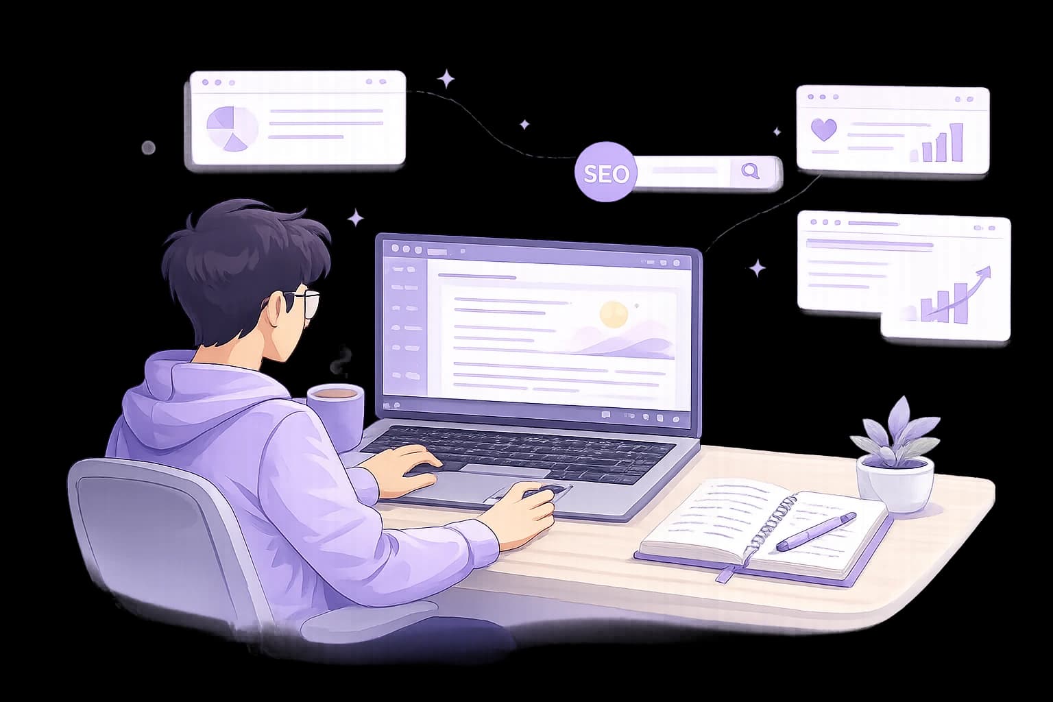 Illustration of a content writer working on an article