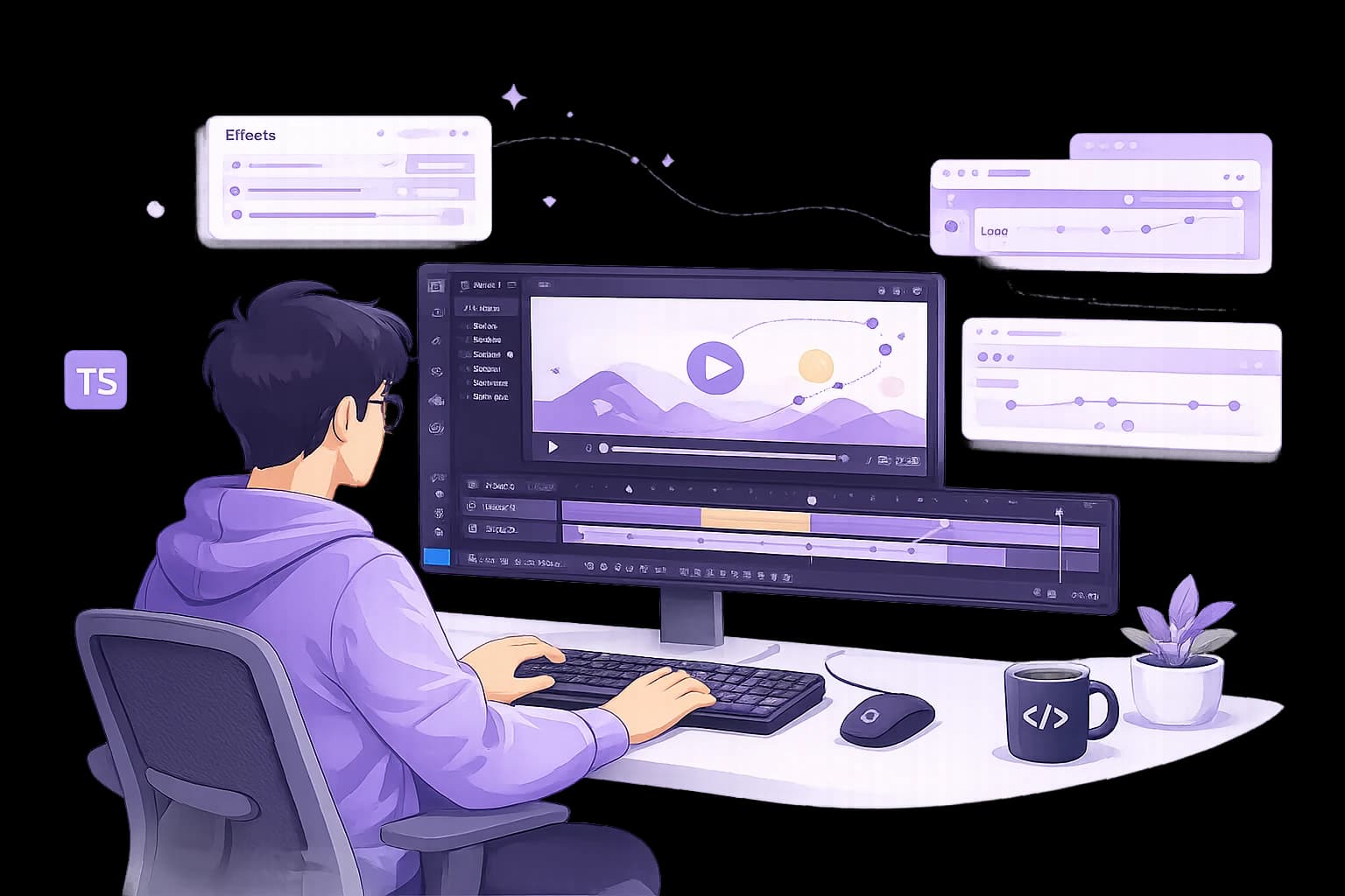 Illustration of a motion designer creating animation