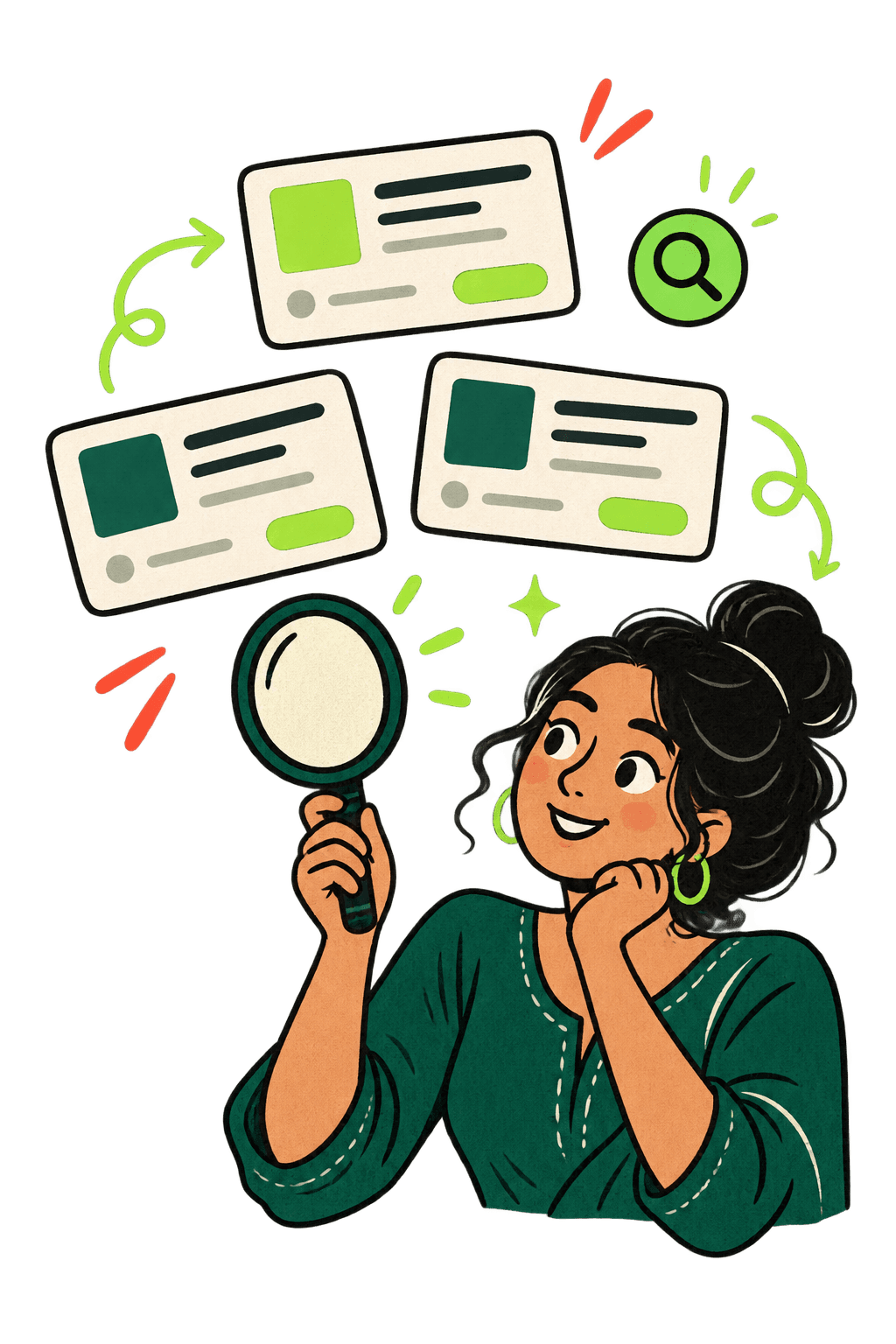 Hand-drawn freelancer searching through project opportunities