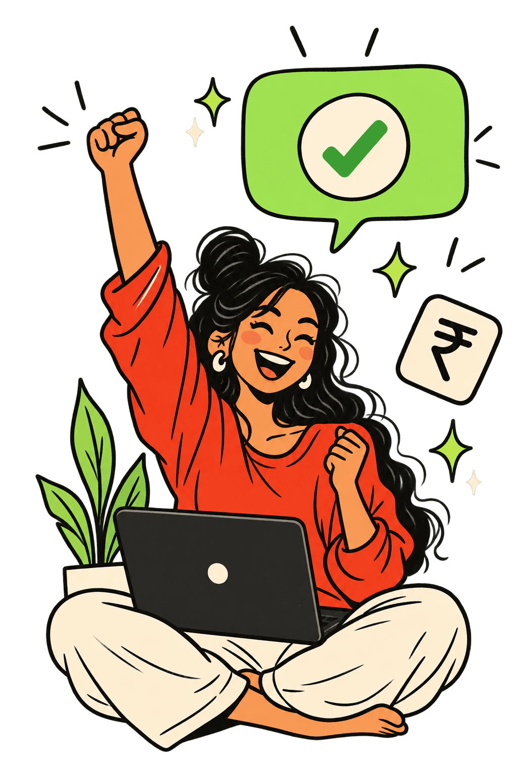 Hand-drawn freelancer celebrating a completed payment